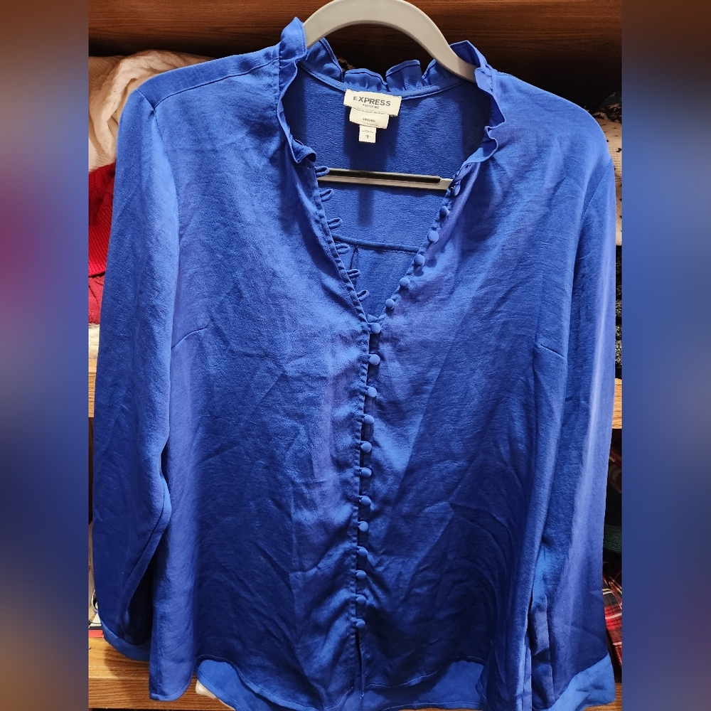 Express Women's Royal Blue Ruffle Top